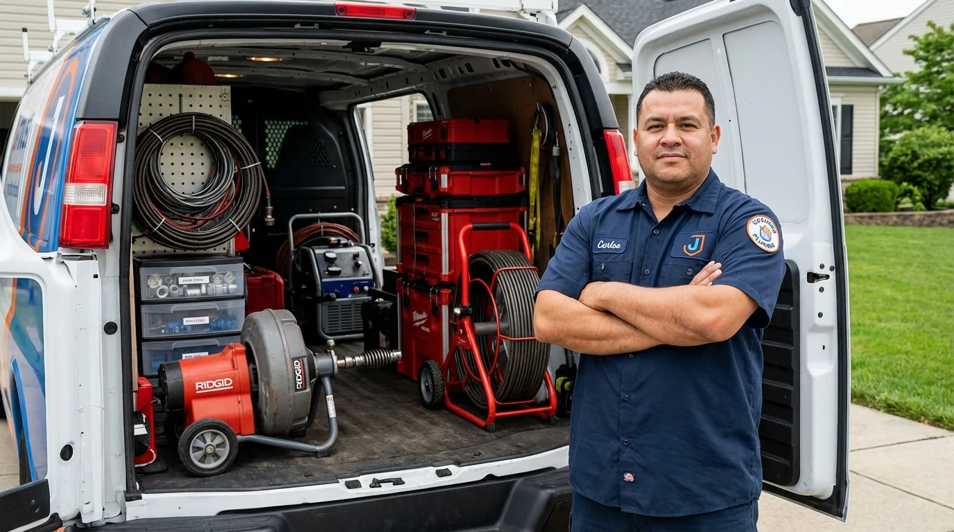 Professional drain cleaning equipment and Johns Plumbing LLC plumber in Erie