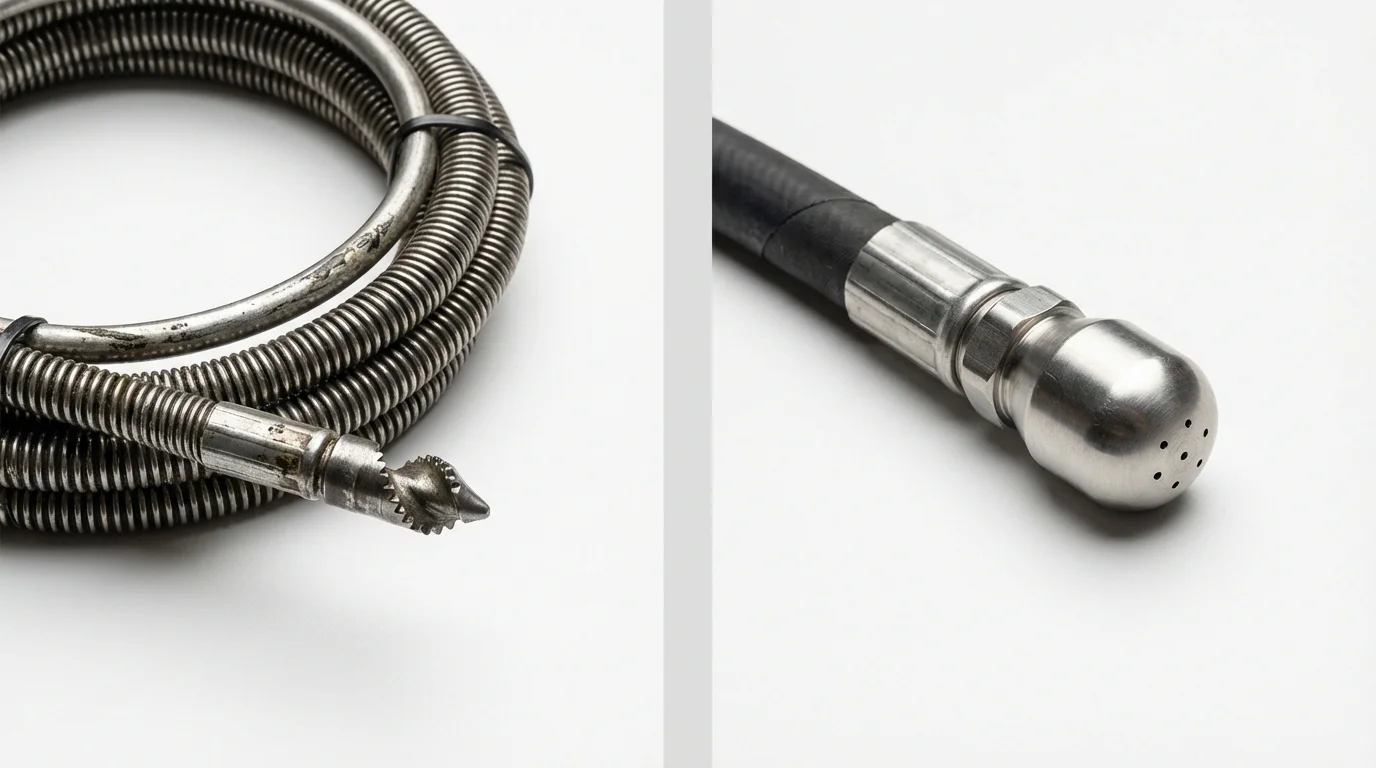 Drain snake cable and hydro jetting nozzle used for drain cleaning in Erie, IL
